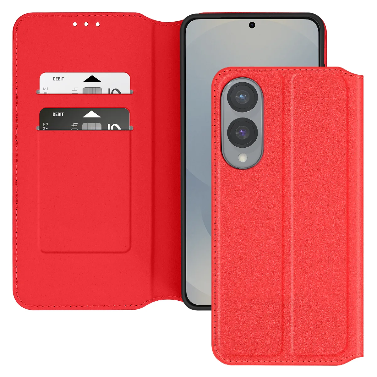 Avizar Rouge Étui Pour Samsung S25 Edge Clapet Porte-Cartes Et Support Vidéo