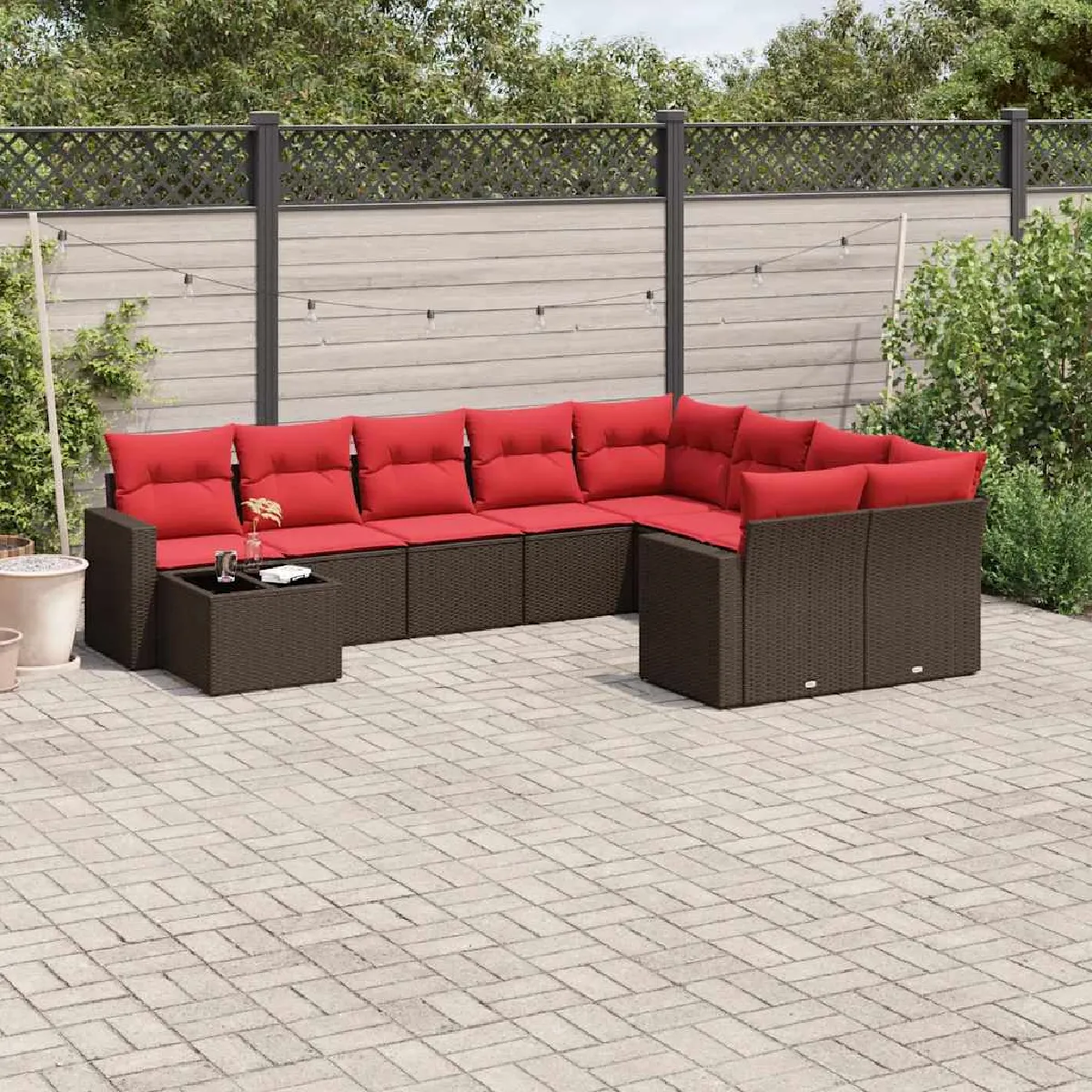vidaXL Salon de jardin 10 pcs avec coussins marron résine tressée