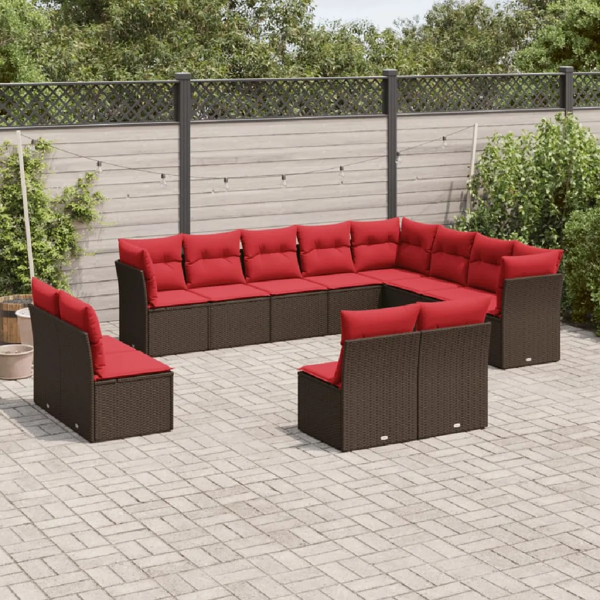 vidaXL Salon de jardin avec coussins 12 pcs marron résine tressée
