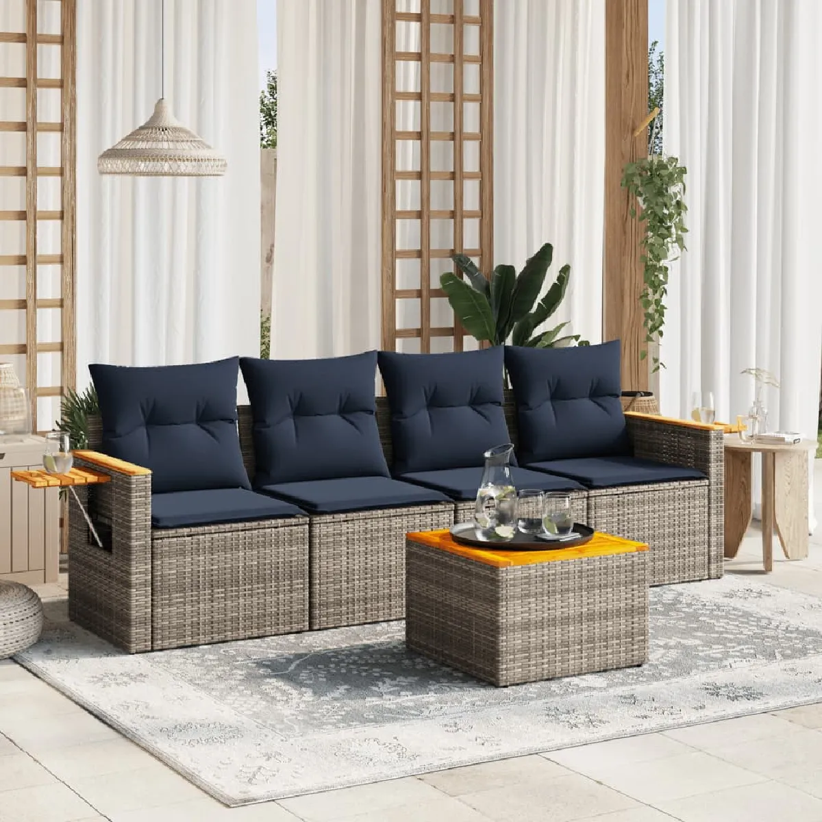 vidaXL Salon de jardin 5 pcs avec coussins résine tressée ensemble de canapés dextérieur ensemble de canapé dangle 3327435 - vue 3