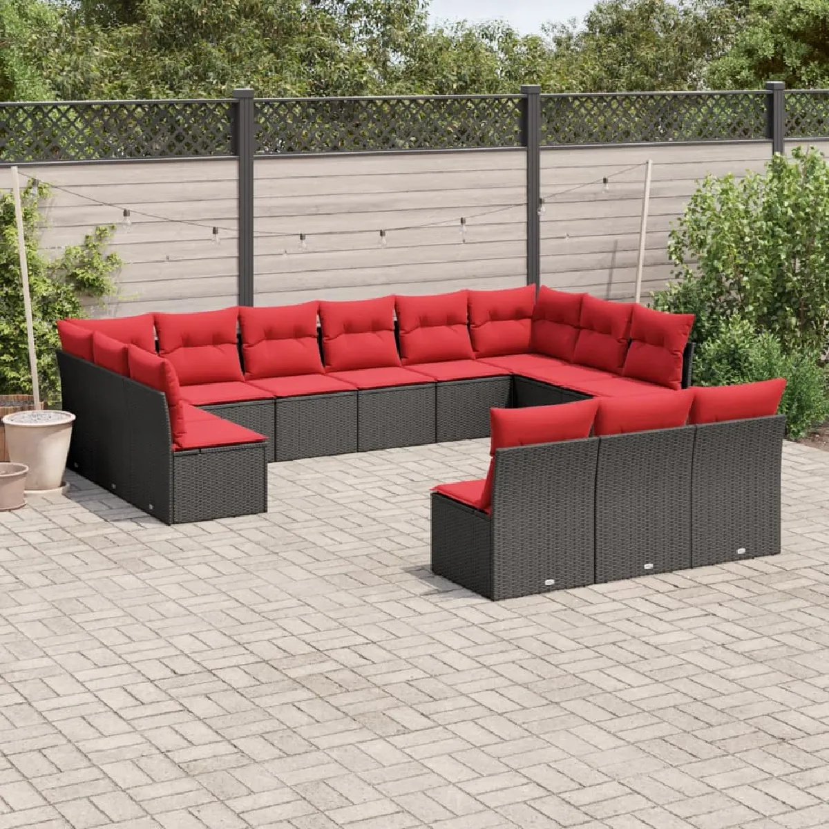 vidaXL Salon de jardin avec coussins 13 pcs marron résine tressée
