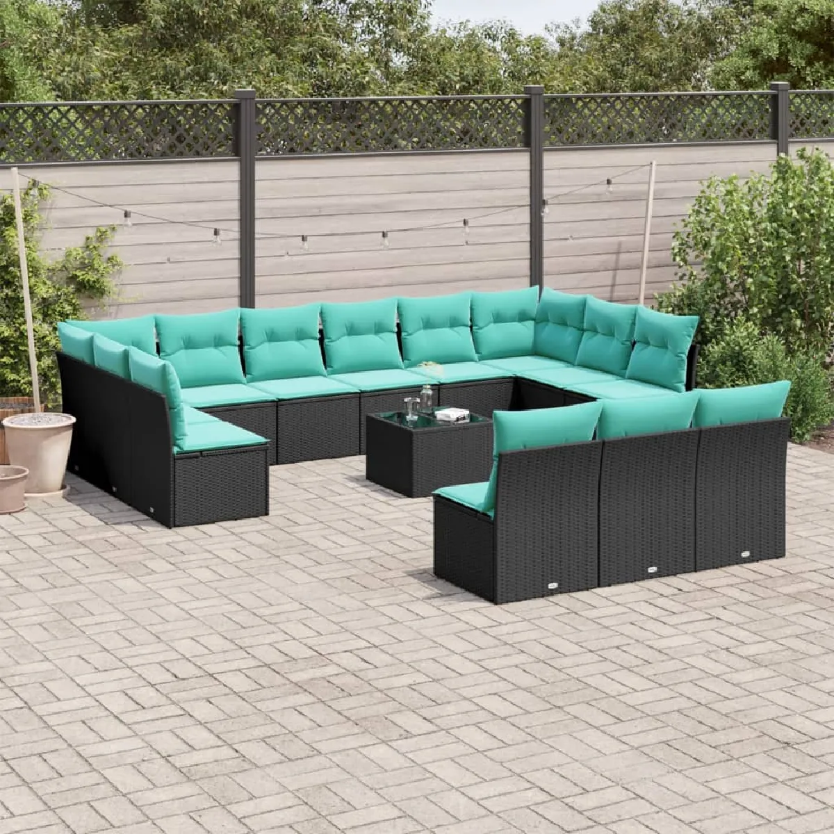vidaXL Salon de jardin avec coussins 14 pcs noir résine tressée