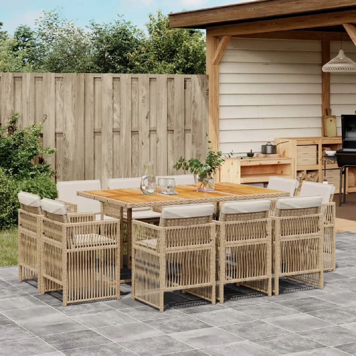 vidaXL Ensemble à manger de jardin et coussins 11 pcs poly rotin - vue 9