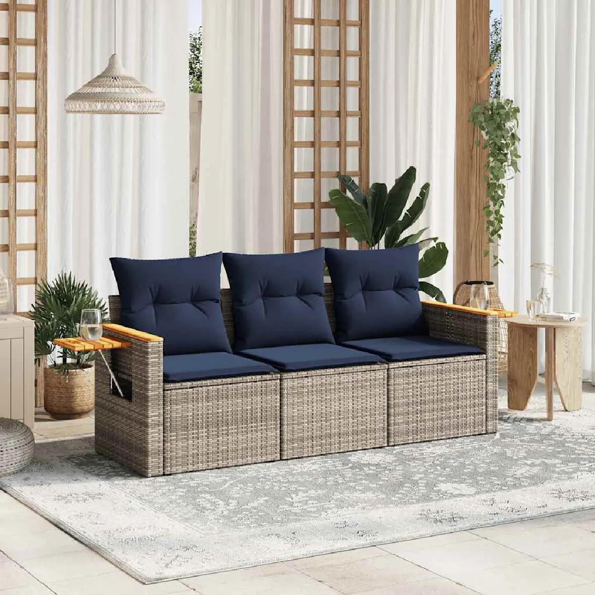 vidaXL Salon de jardin avec coussins 3 pcs Résine tressée - vue 2