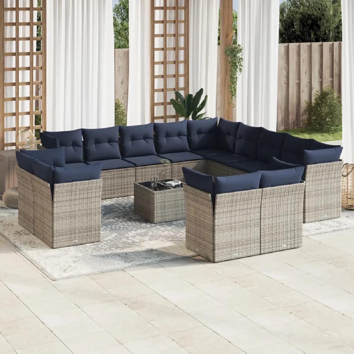 vidaXL Salon de jardin avec coussins 14 pcs résine tressée - vue 8