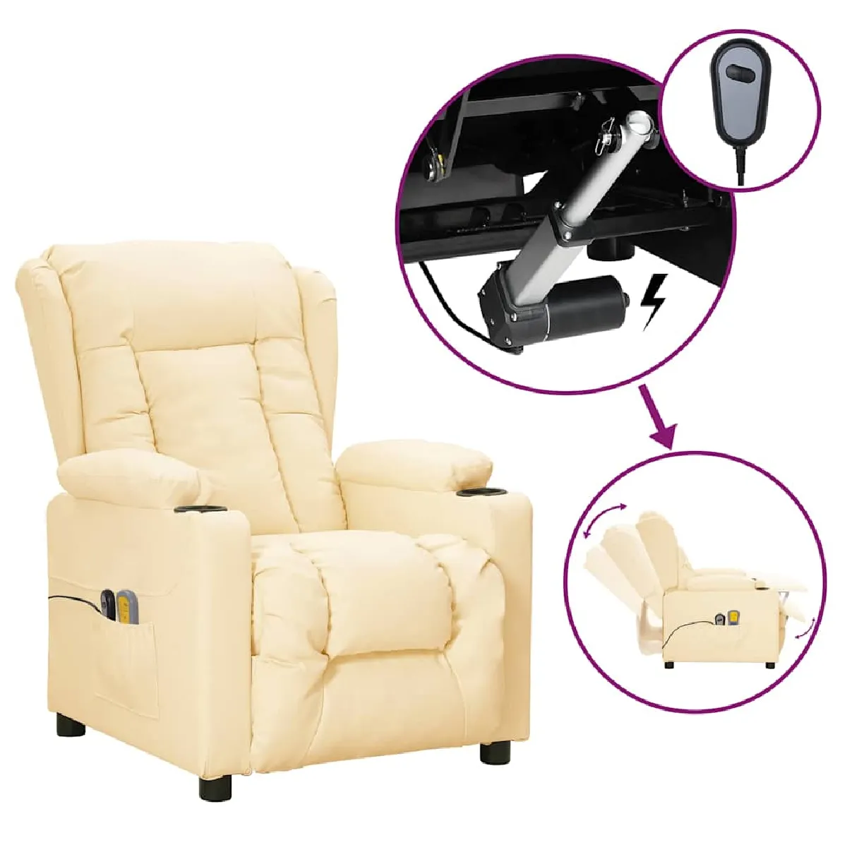 vidaXL Fauteuil de massage électrique Crème similicuir - vue 2