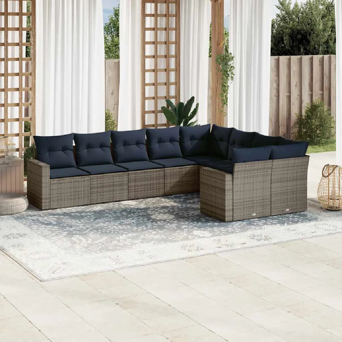 vidaXL Salon de jardin 9 pcs avec coussins résine tressée - vue 3