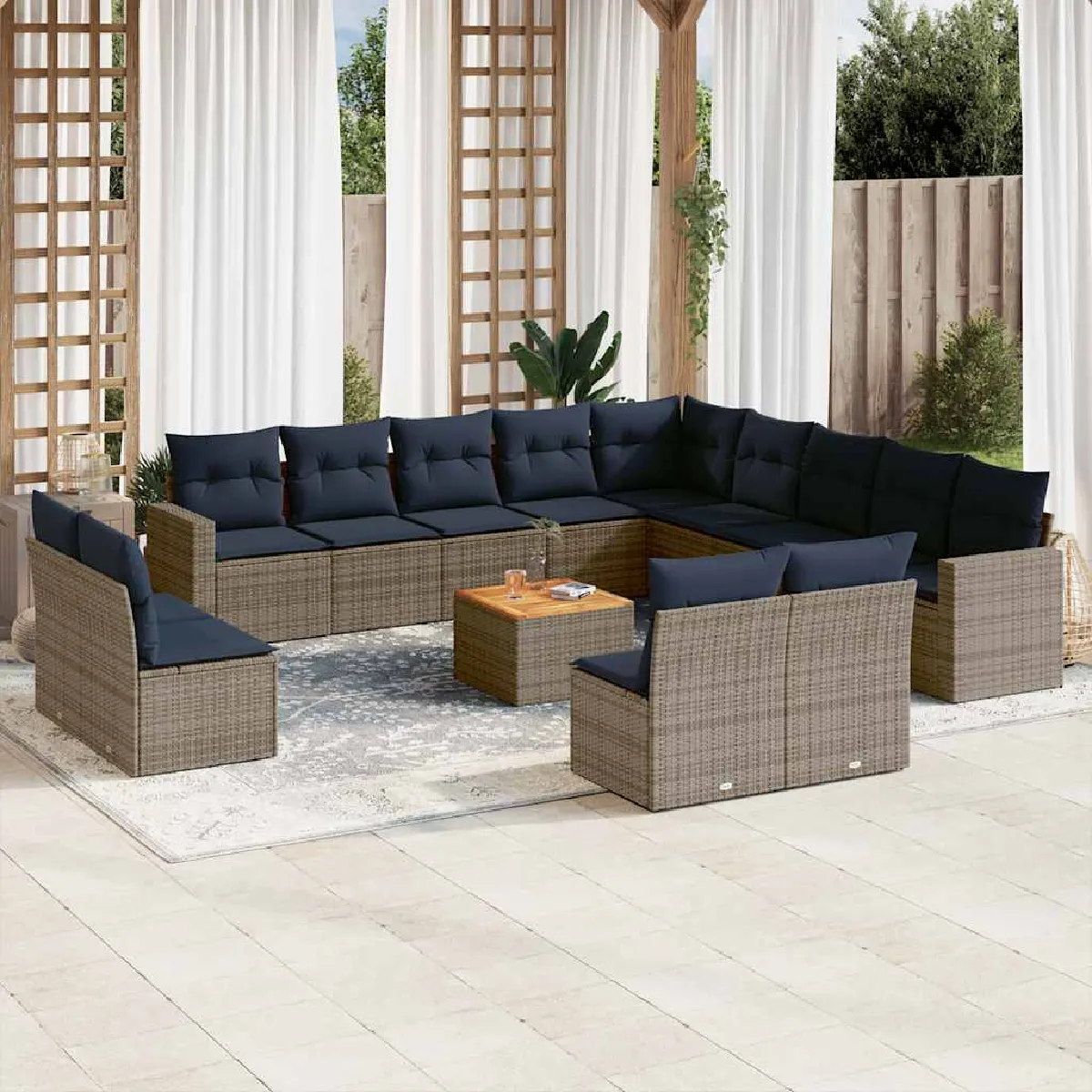 vidaXL Salon de jardin avec coussins 14 pcs résine tressée - vue 10