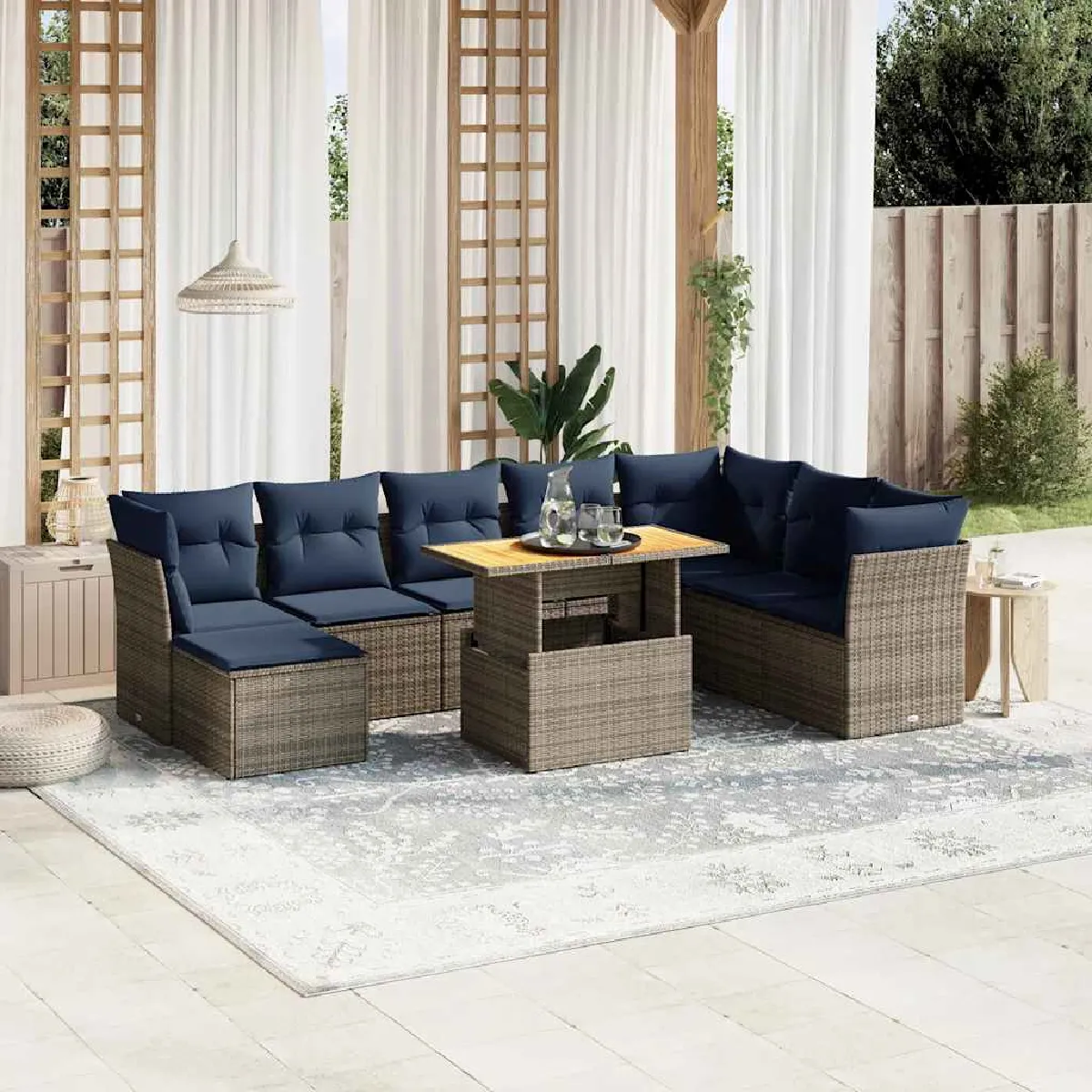 vidaXL Salon de jardin 9 pcs avec coussins résine tressée - vue 6