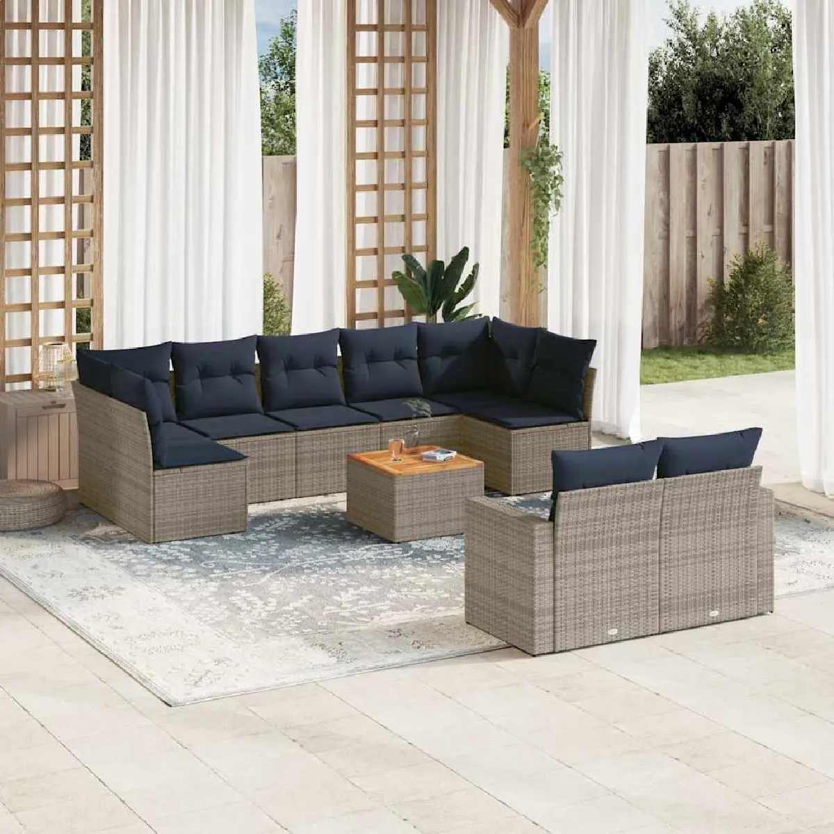 Non Communiqué Gris Vidaxl Salon De Jardin Avec Coussins 10 Pcs, Canapés De Patio, Ensemble De Meubles, Mobilier De Terrasse Exterieur, 3256607 - Image 3