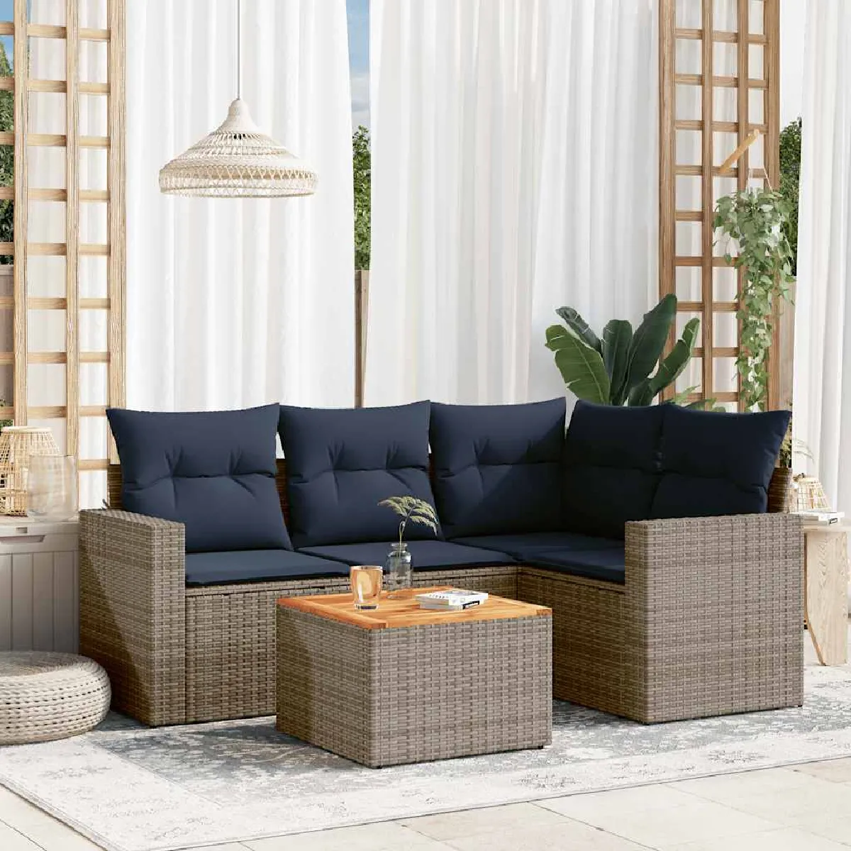 vidaXL Salon de jardin 5 pcs avec coussins résine tressée ensemble de canapés dextérieur ensemble de canapé dangle 3327435 - vue 5
