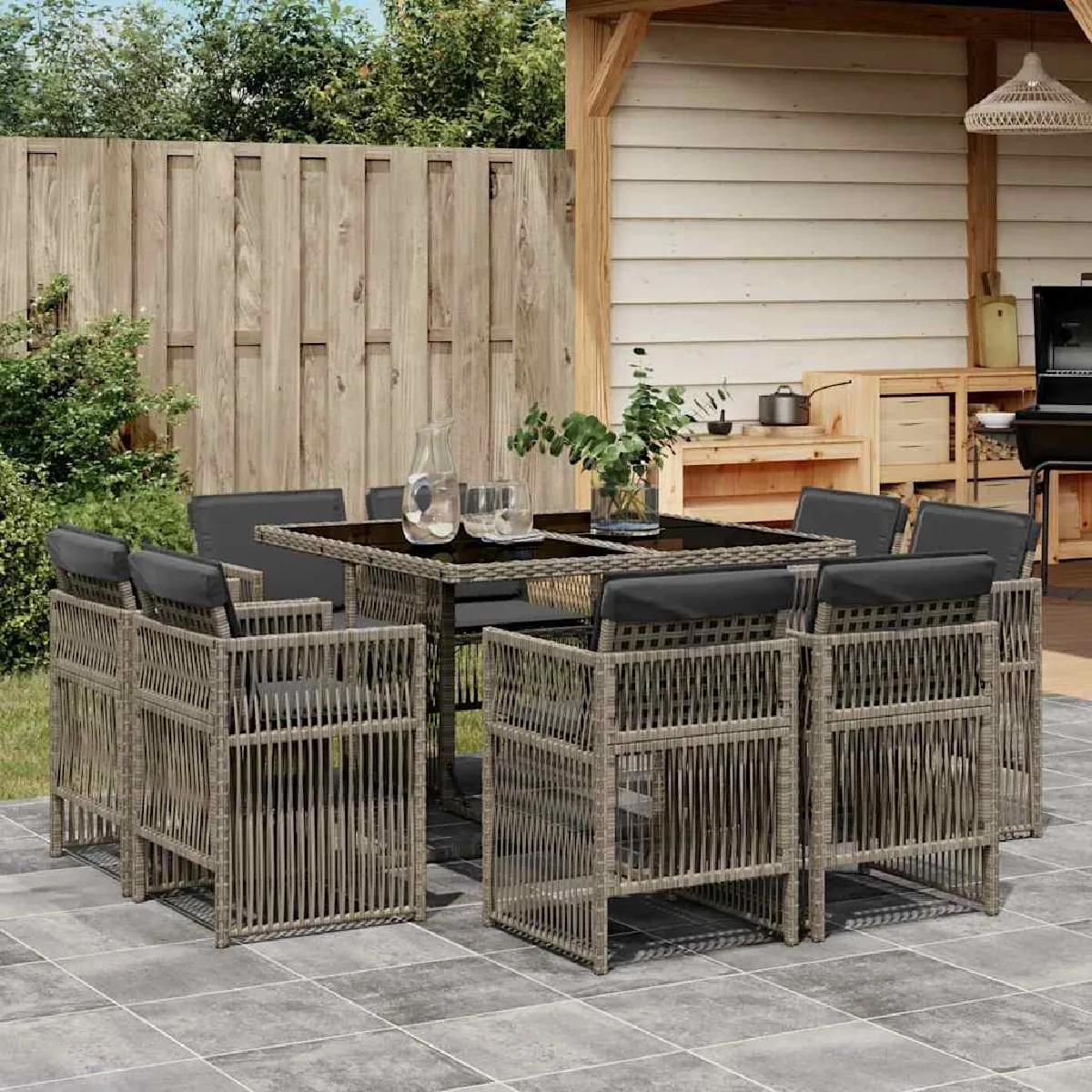 vidaXL Ensemble à manger de jardin 9 pcs Coussins Résine Tressée - vue 10