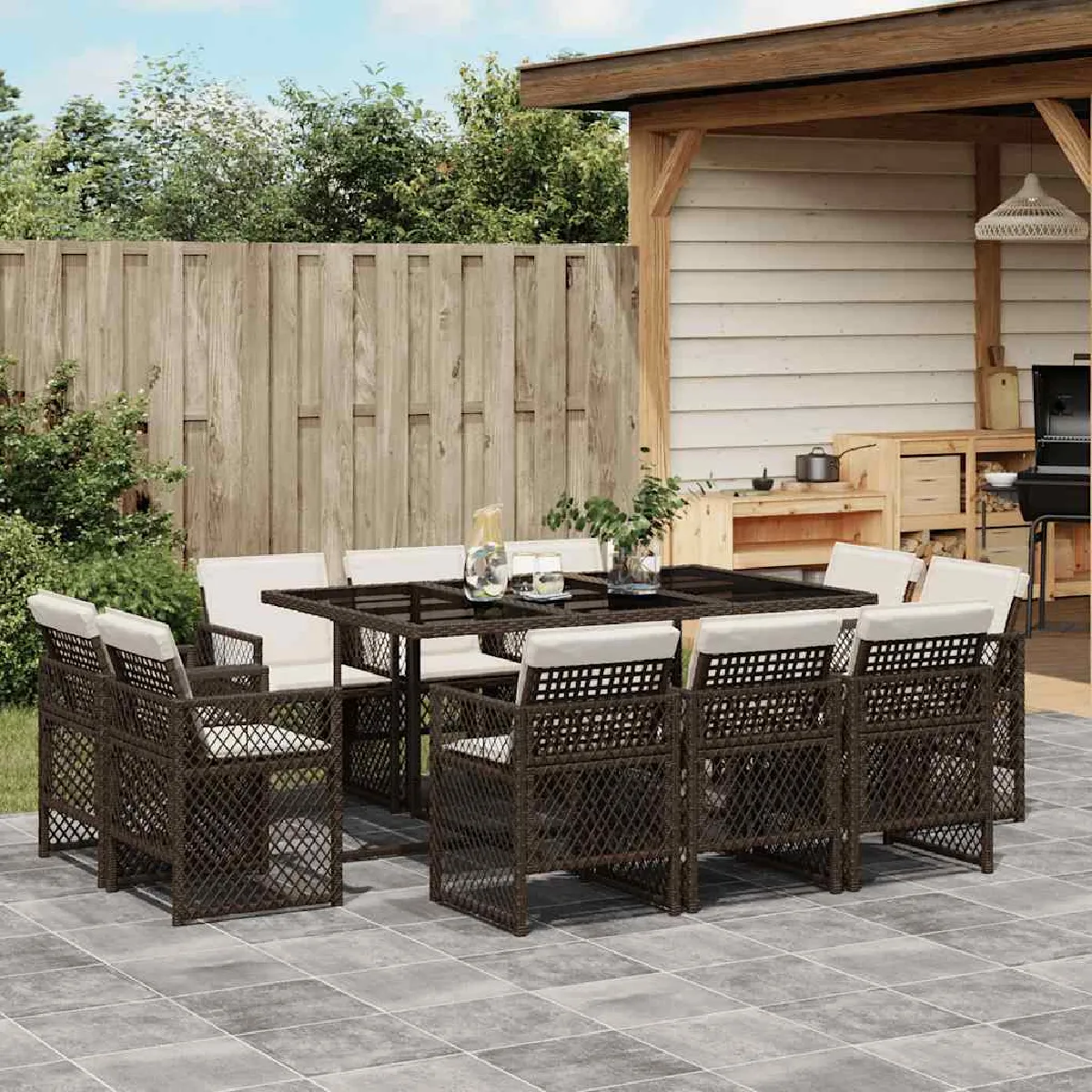vidaXL Ensemble à manger de jardin et coussins 11 pcs rotin - vue 4