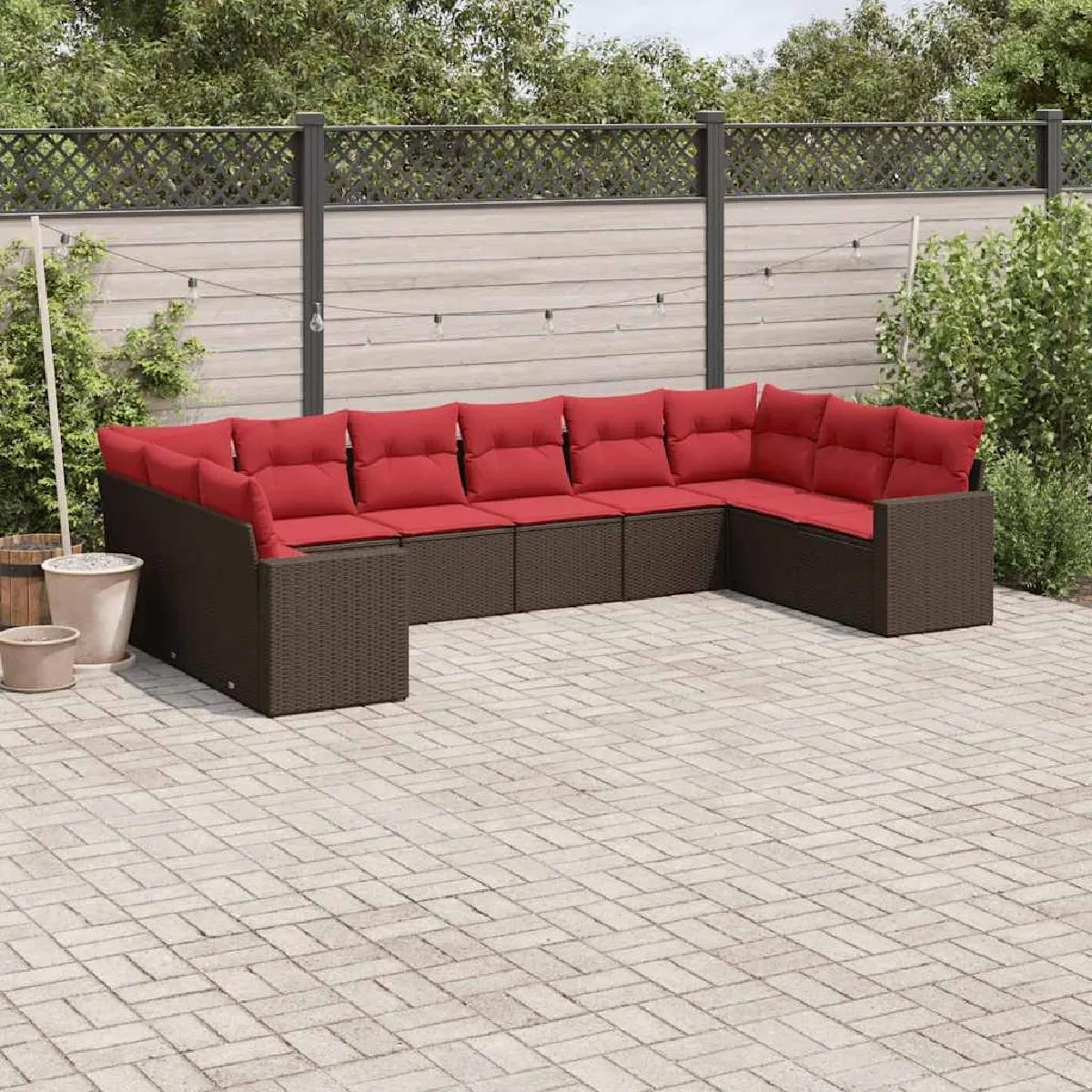 vidaXL Salon de jardin 10 pcs avec coussins marron résine tressée