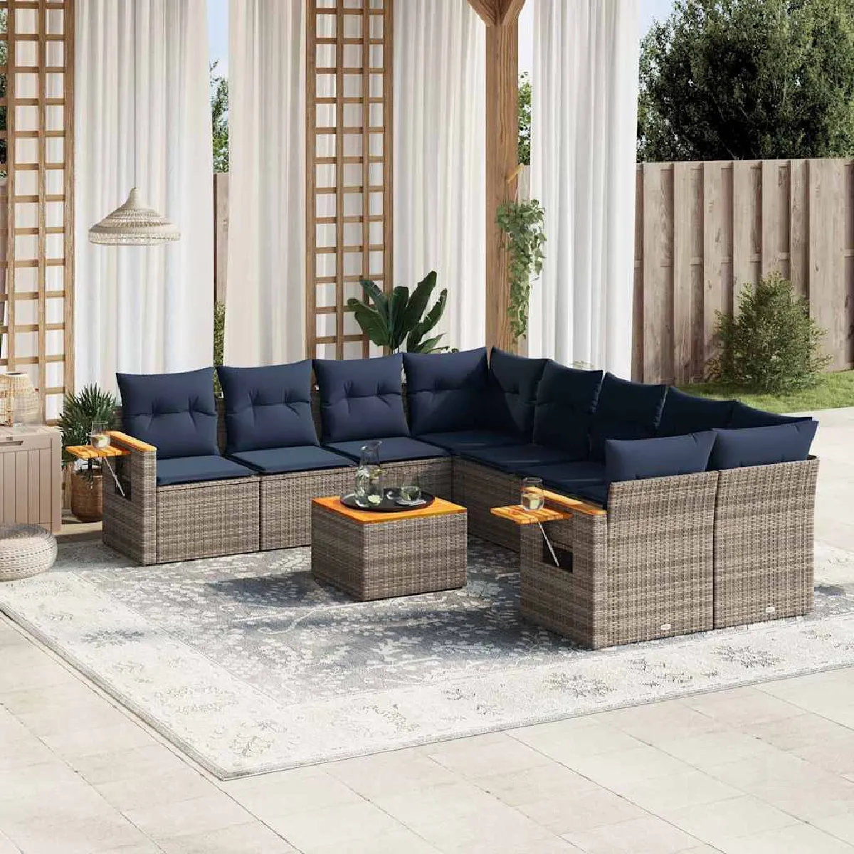 vidaXL Salon de jardin 9 pcs avec coussins résine tressée - vue 4