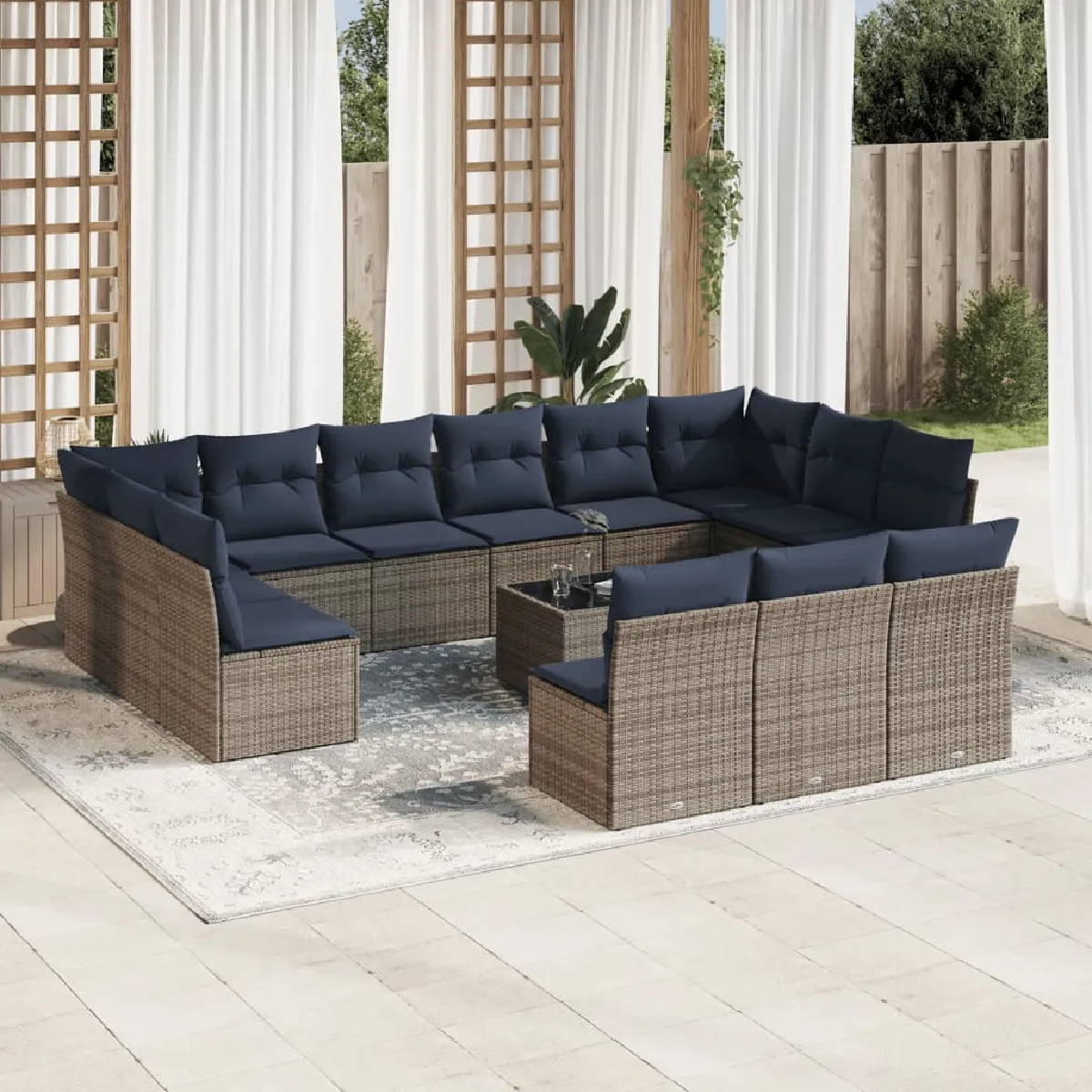 vidaXL Salon de jardin avec coussins 14 pcs résine tressée - vue 9