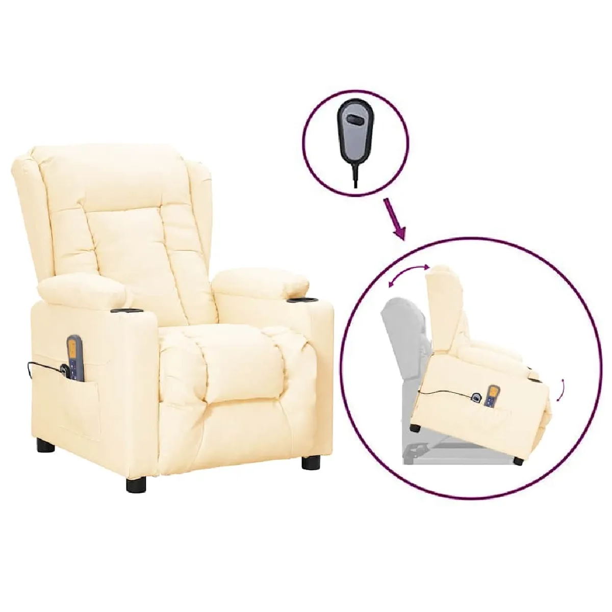 vidaXL Fauteuil de massage Crème Similicuir - vue 4