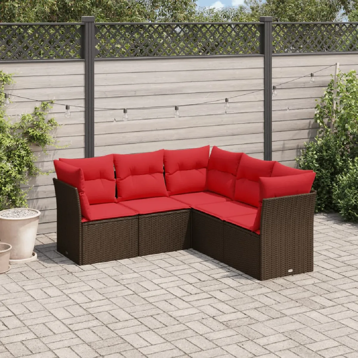vidaXL Salon de jardin avec coussins 5 pcs marron résine tressée