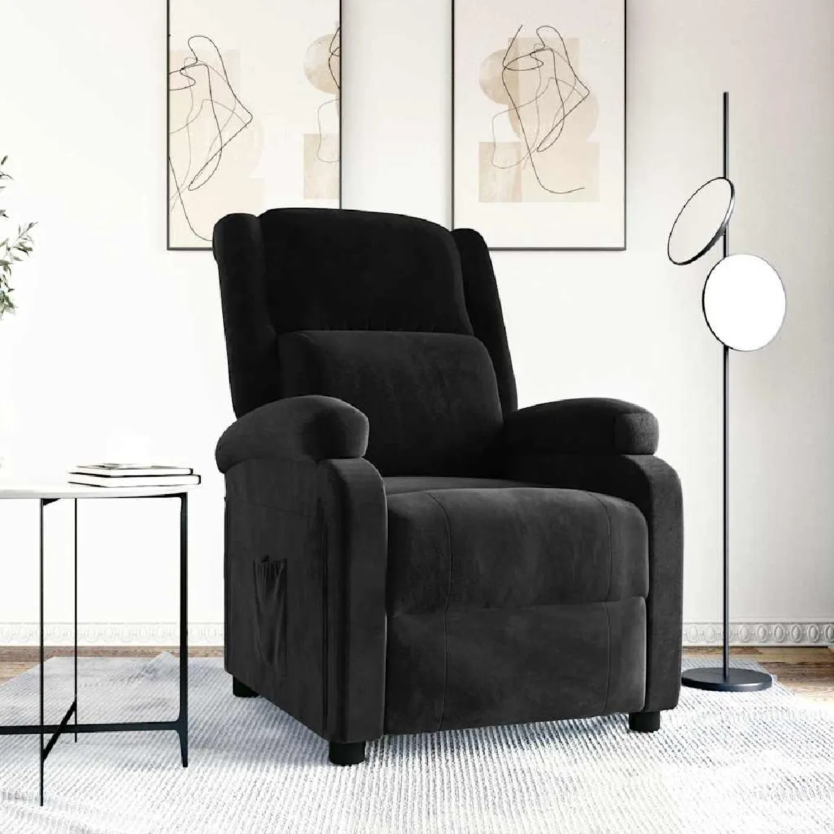 Non Communiqué Noir Fauteuil Inclinable Velours - Image 3