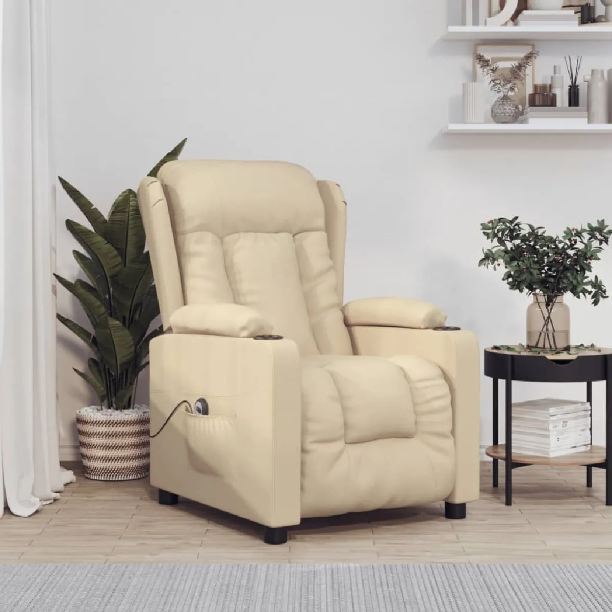 vidaXL Fauteuil inclinable électrique Crème Tissu - vue 1