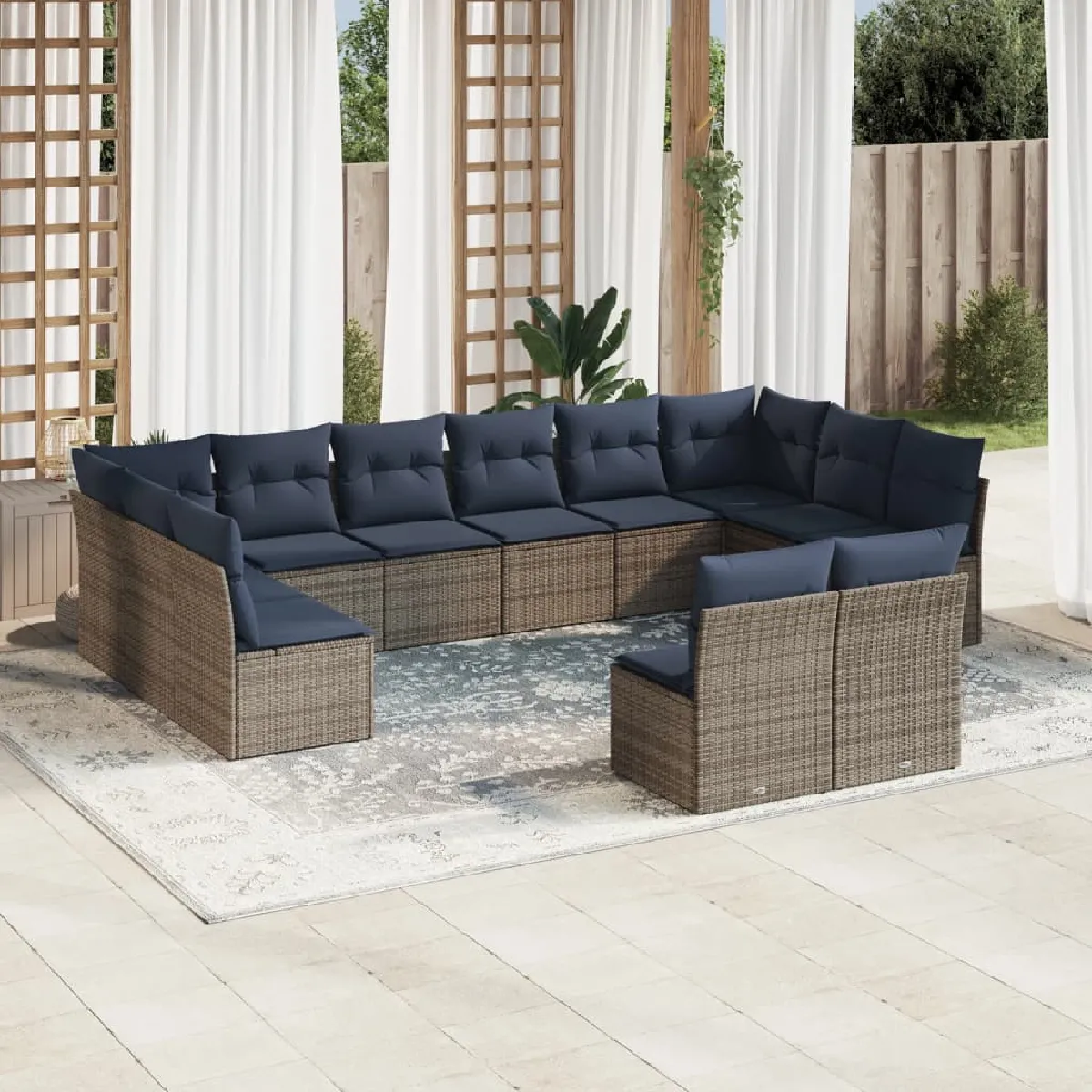 vidaXL Salon de jardin avec coussins 12 pcs gris résine tressée