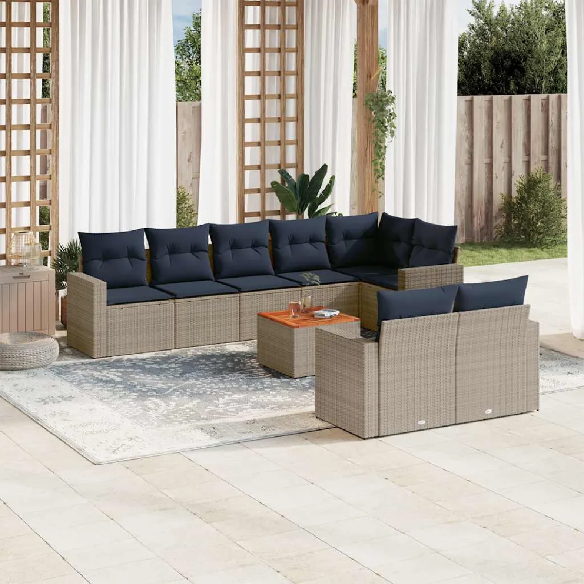 vidaXL Salon de jardin 9 pcs avec coussins résine tressée - vue 5