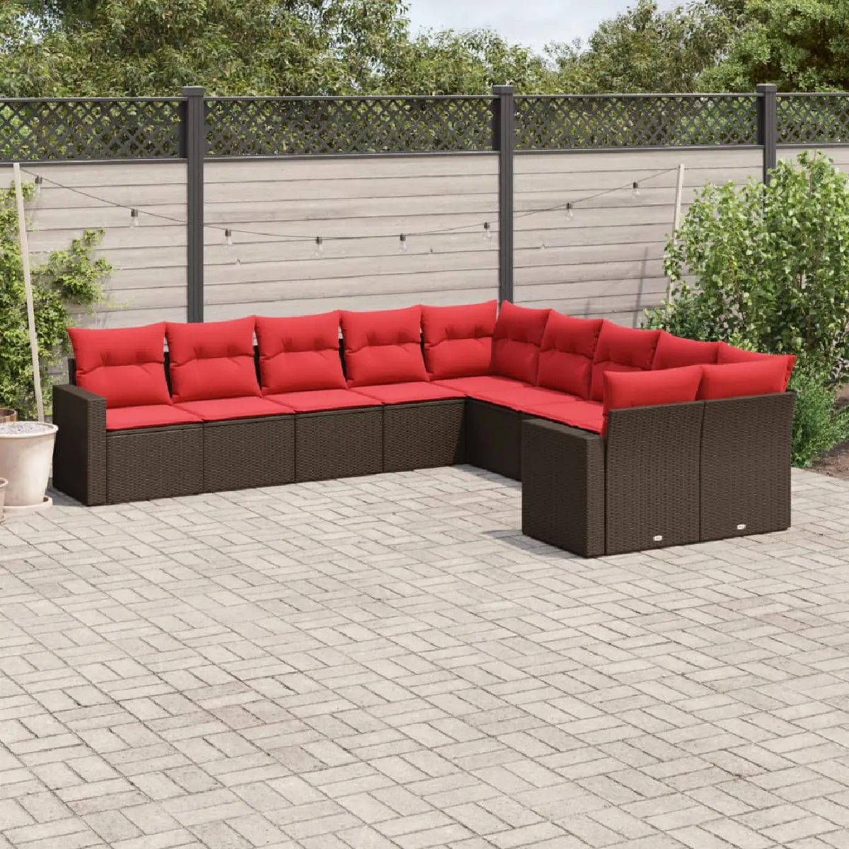 vidaXL Salon de jardin 10 pcs avec coussins marron résine tressée