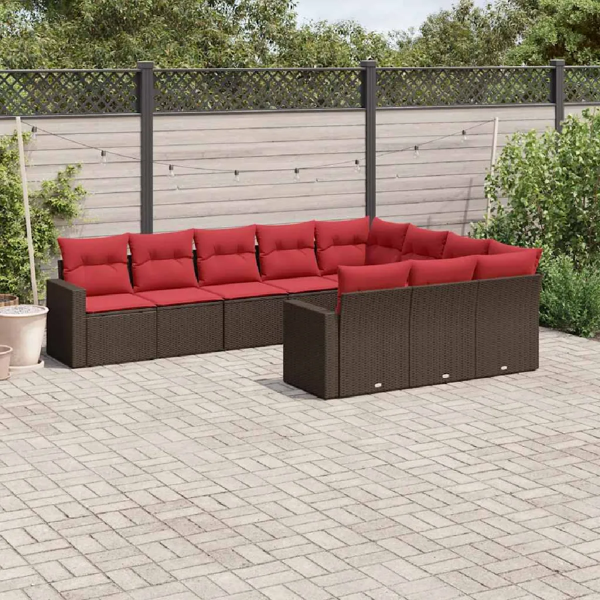 vidaXL Salon de jardin 10 pcs avec coussins marron résine tressée