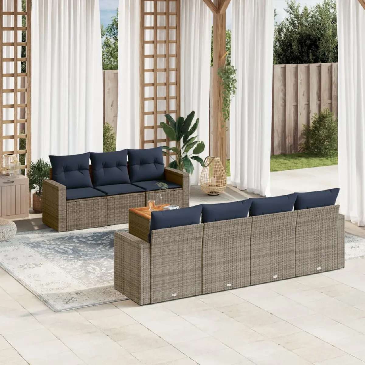 vidaXL - Salon de jardin - 8 pièces - Gris - Image 3