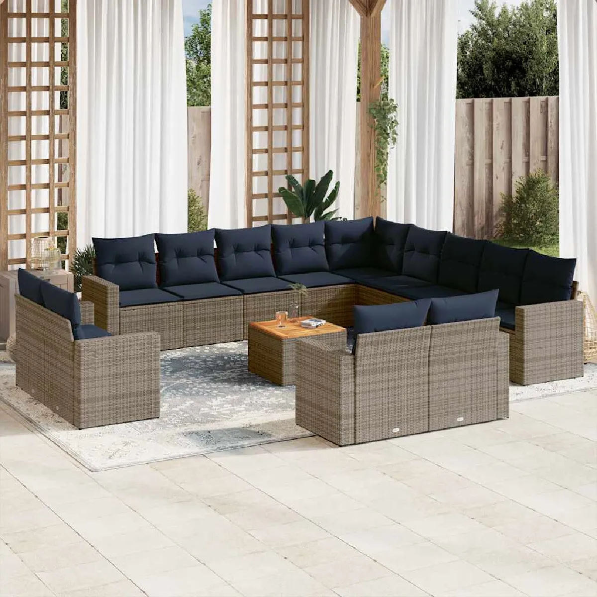 vidaXL Salon de jardin avec coussins 14 pcs résine tressée - vue 5