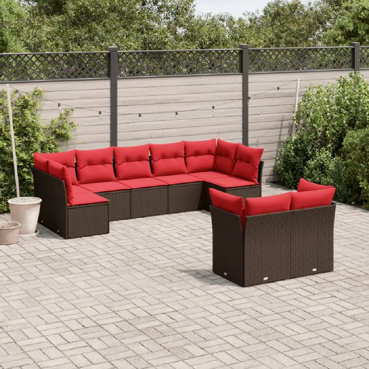 vidaXL Salon de jardin avec coussins 9 pcs résine tressée - vue 6