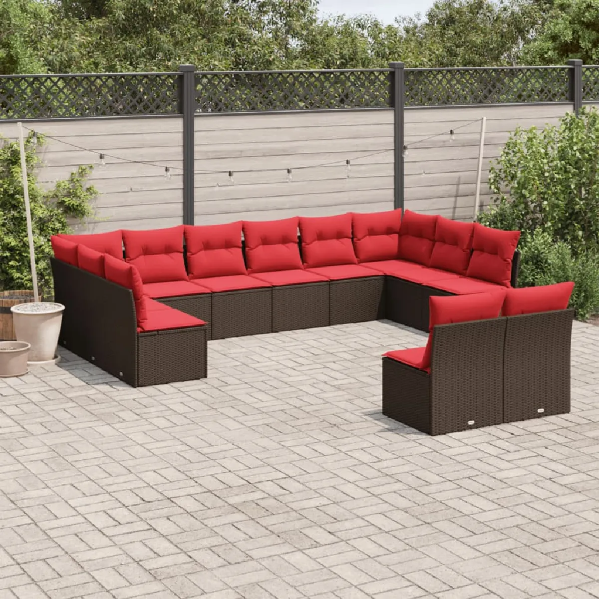 vidaXL Salon de jardin avec coussins 12 pcs marron résine tressée
