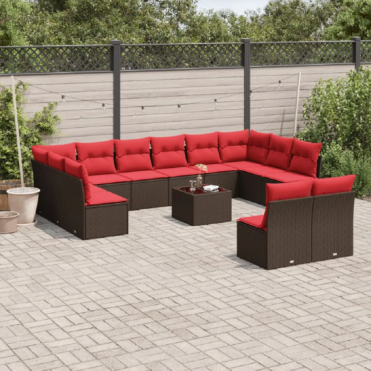 vidaXL Salon de jardin avec coussins 13 pcs marron résine tressée