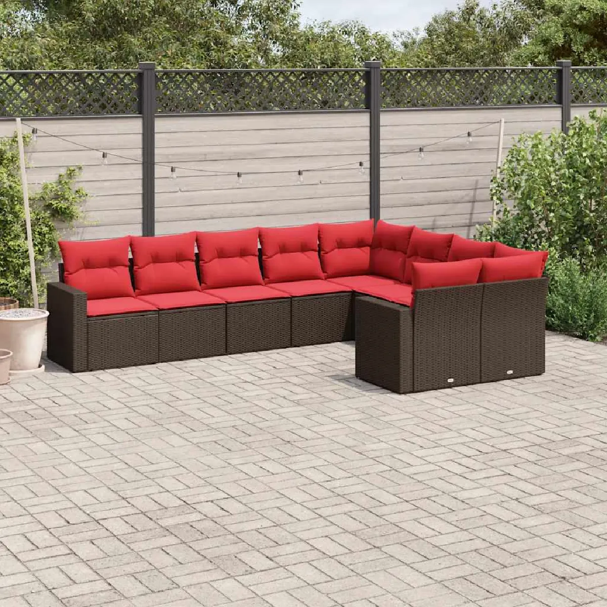 vidaXL Salon de jardin avec coussins 9 pcs résine tressée - vue 8
