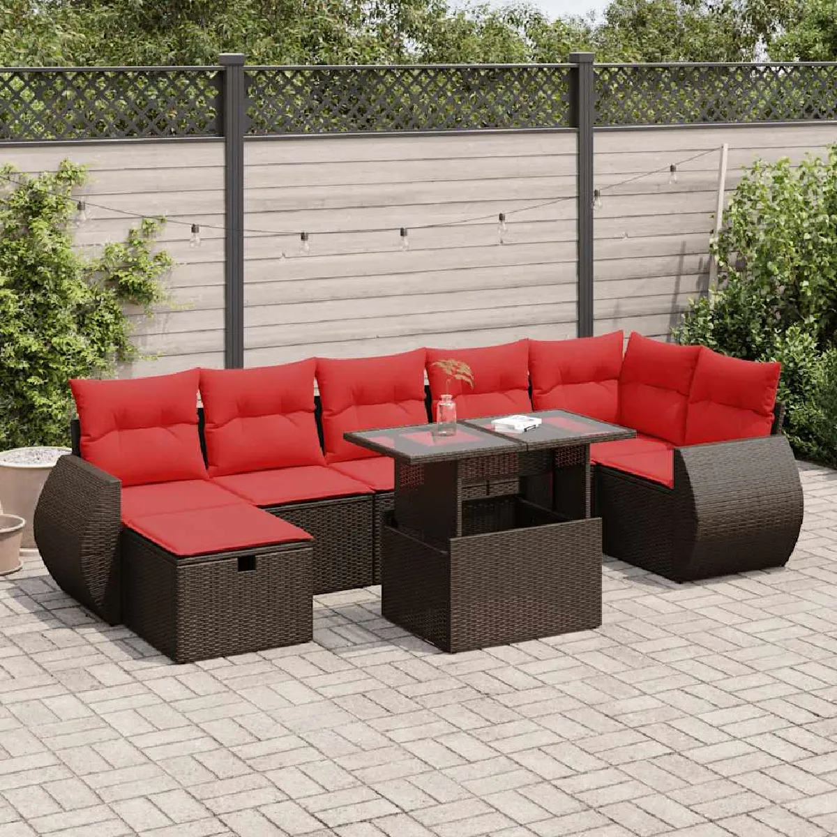 vidaXL Salon de jardin avec coussins 8 pcs résine tressée acacia - vue 4