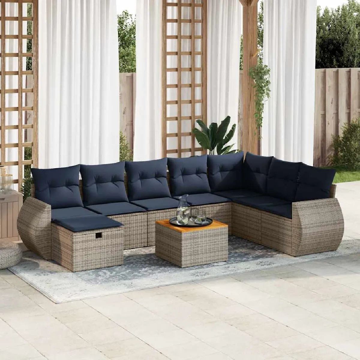 vidaXL Salon de jardin 9 pcs avec coussins résine tressée - vue 9