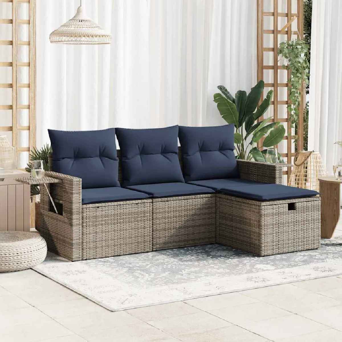 Vidaxl Gris Salon De Jardin 4 Pcs Avec Coussins Résine Tressée