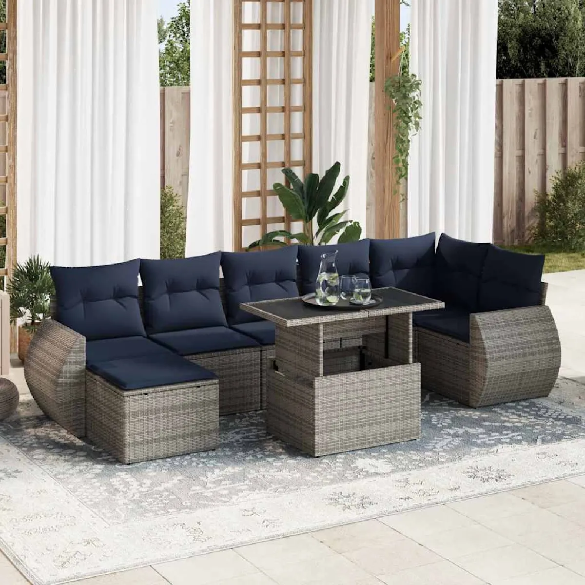 vidaXL Salon de jardin avec coussins 8 pcs résine tressée acacia - vue 6