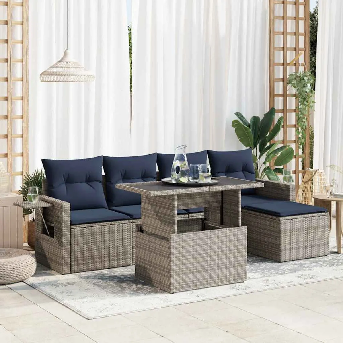 vidaXL Salon de jardin 6 pcs avec coussins résine tressée acacia - vue 2