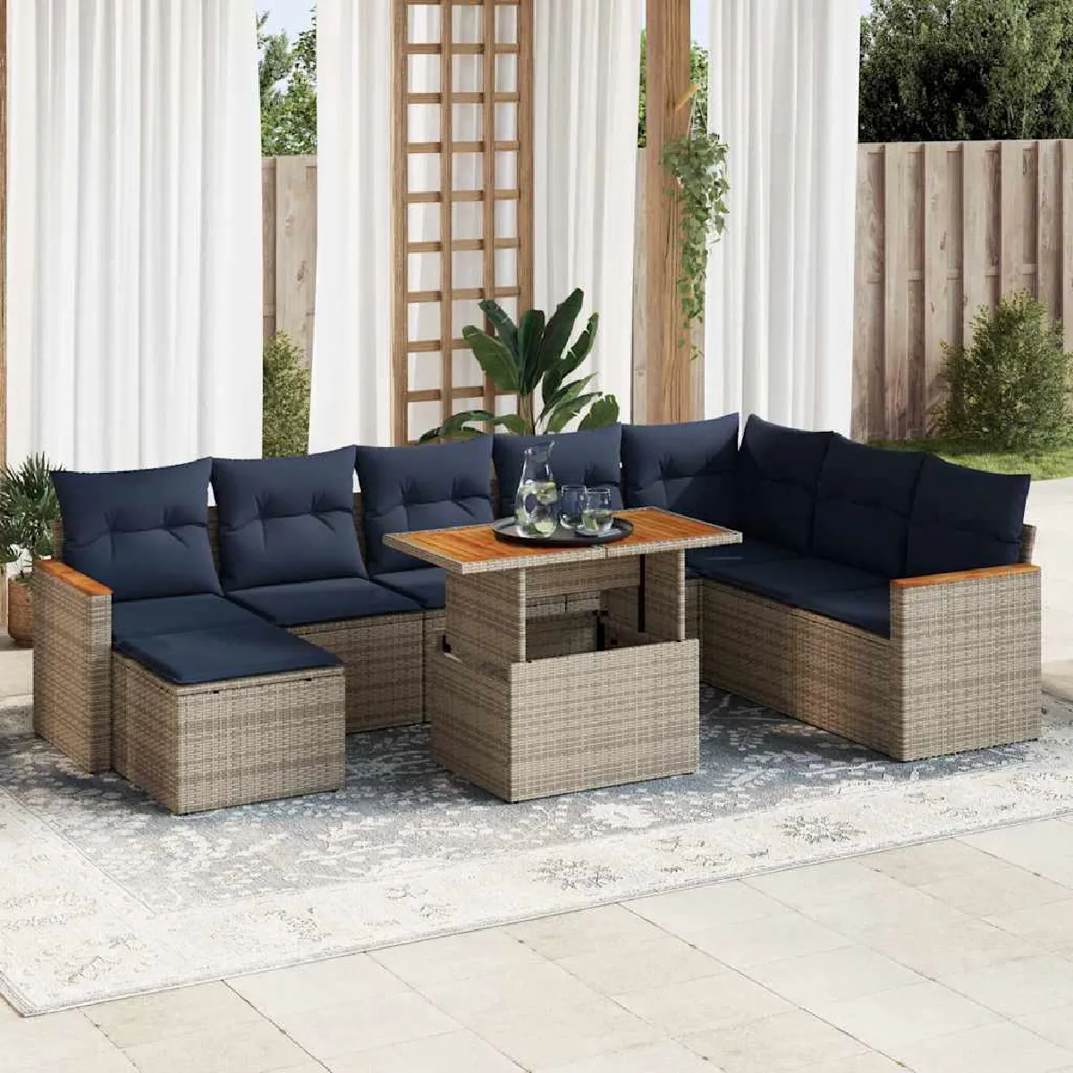 vidaXL Salon de jardin 9 pcs avec coussins résine tressée - vue 8