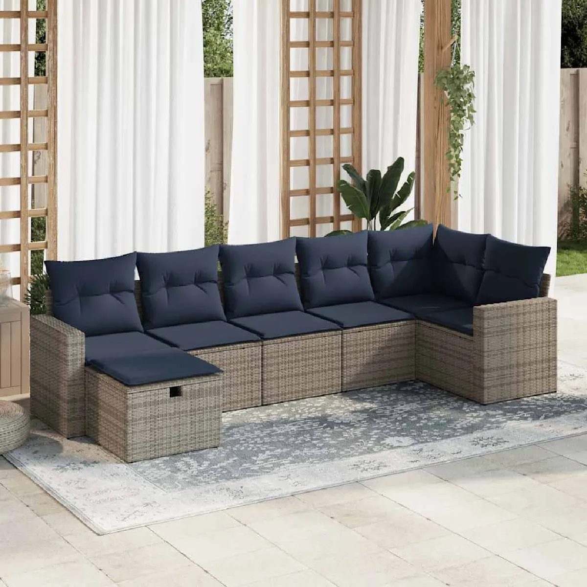 vidaXL Salon de jardin avec coussins 7 pcs résine tressée - vue 9
