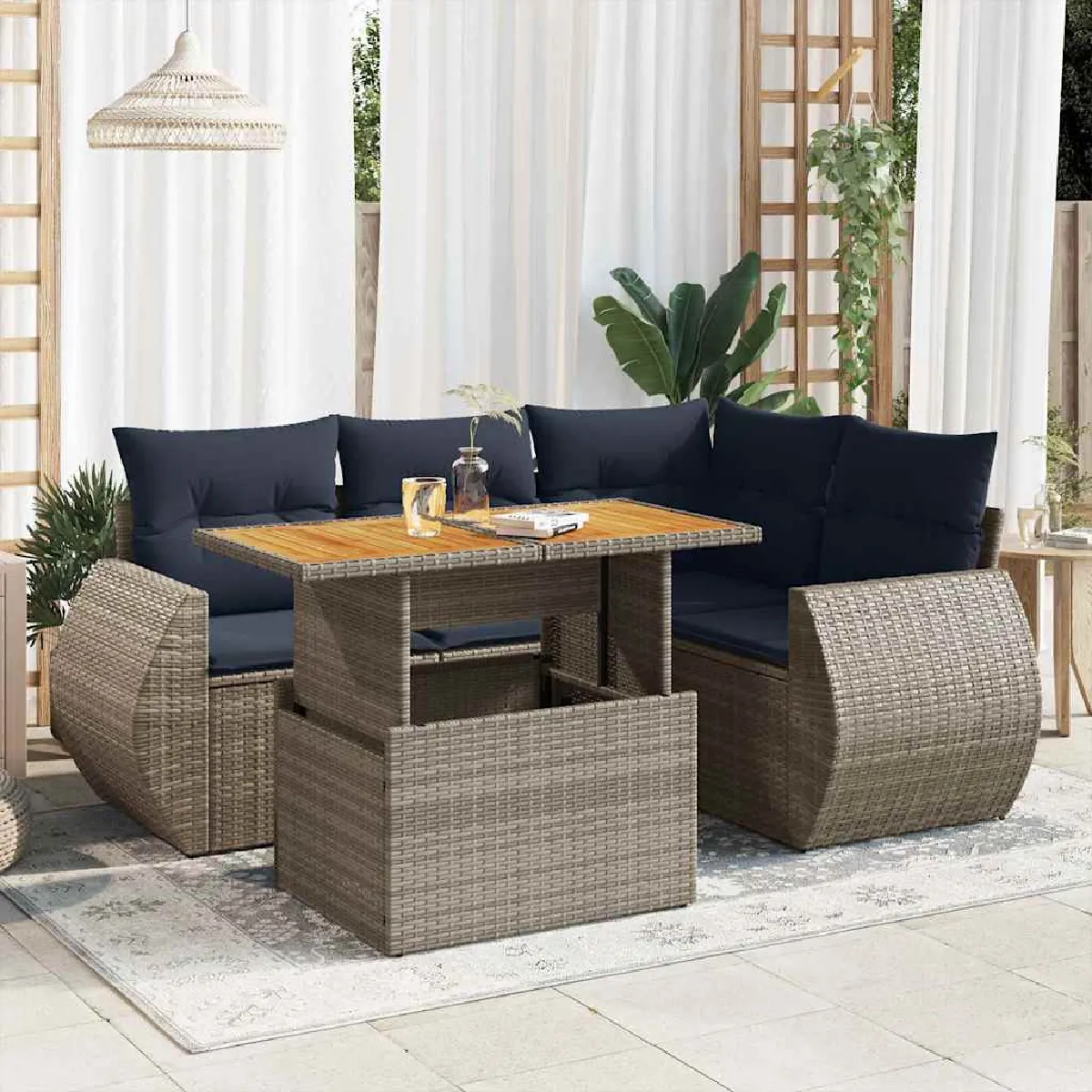 vidaXL Salon de jardin 5 pcs avec coussins résine tressée ensemble de canapés dextérieur ensemble de canapé dangle 3327435 - vue 9