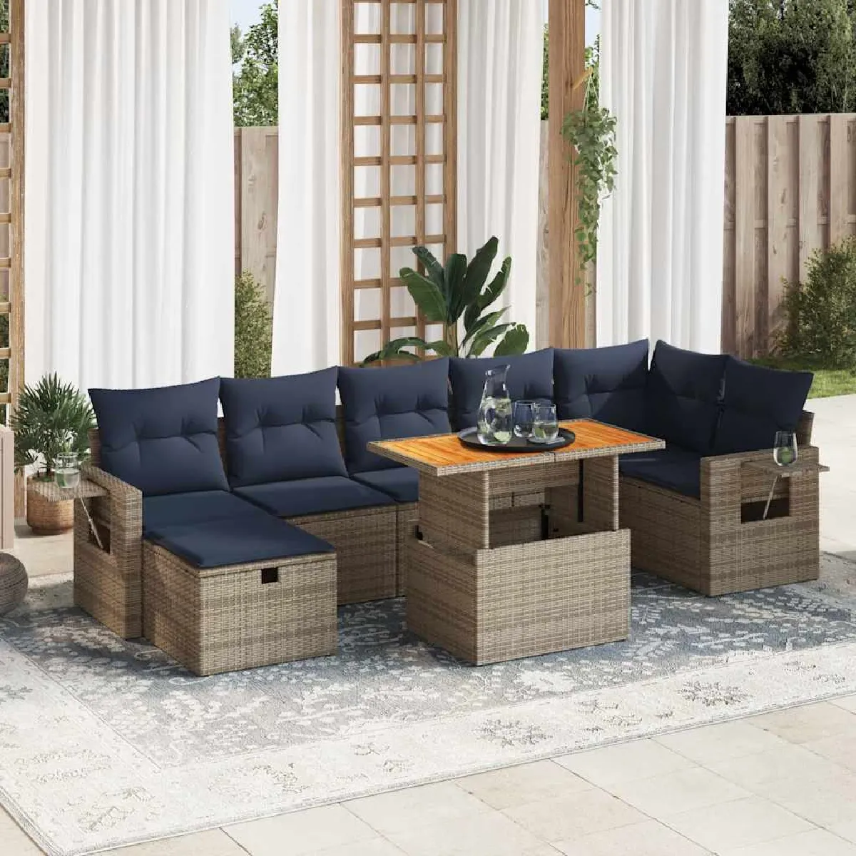 vidaXL Salon de jardin 8pcs avec coussins résine tressée acacia - vue 7