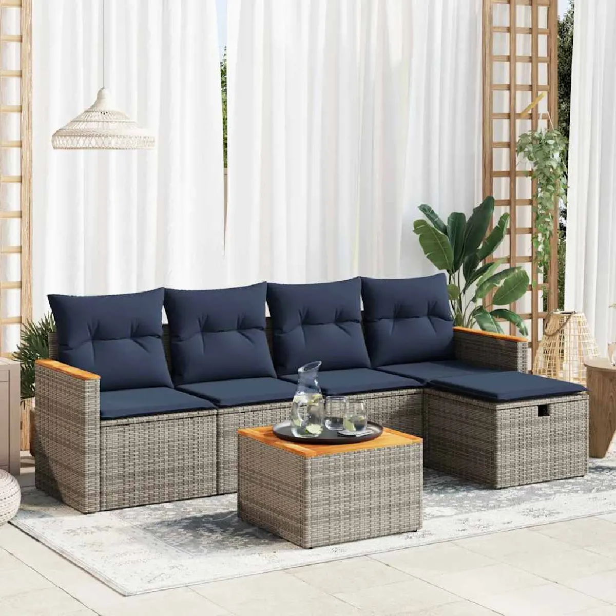 Non Communiqué Gris Vidaxl Salon De Jardin 6 Pcs Avec Coussins Résine Tressée 3325911 - Image 3