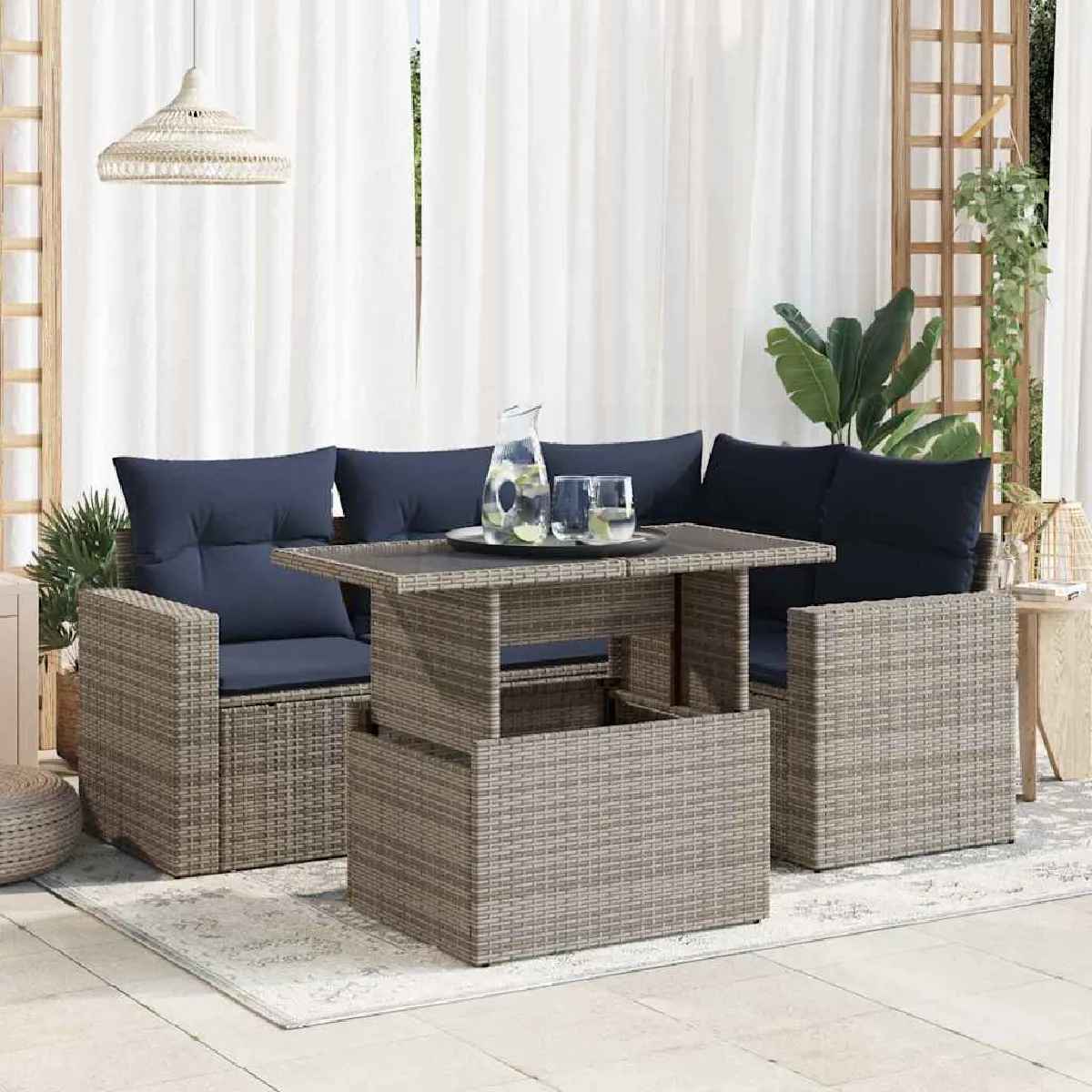 vidaXL Salon de jardin 5 pcs avec coussins résine tressée acacia - vue 7