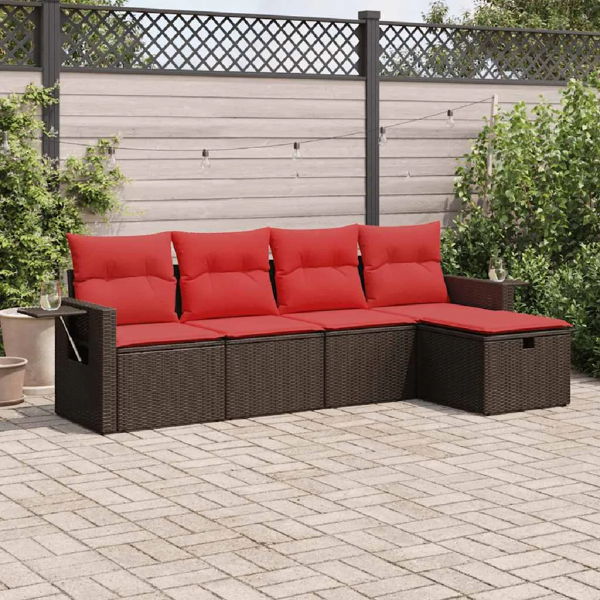 vidaXL Salon de jardin avec coussins 5 pcs marron résine tressée
