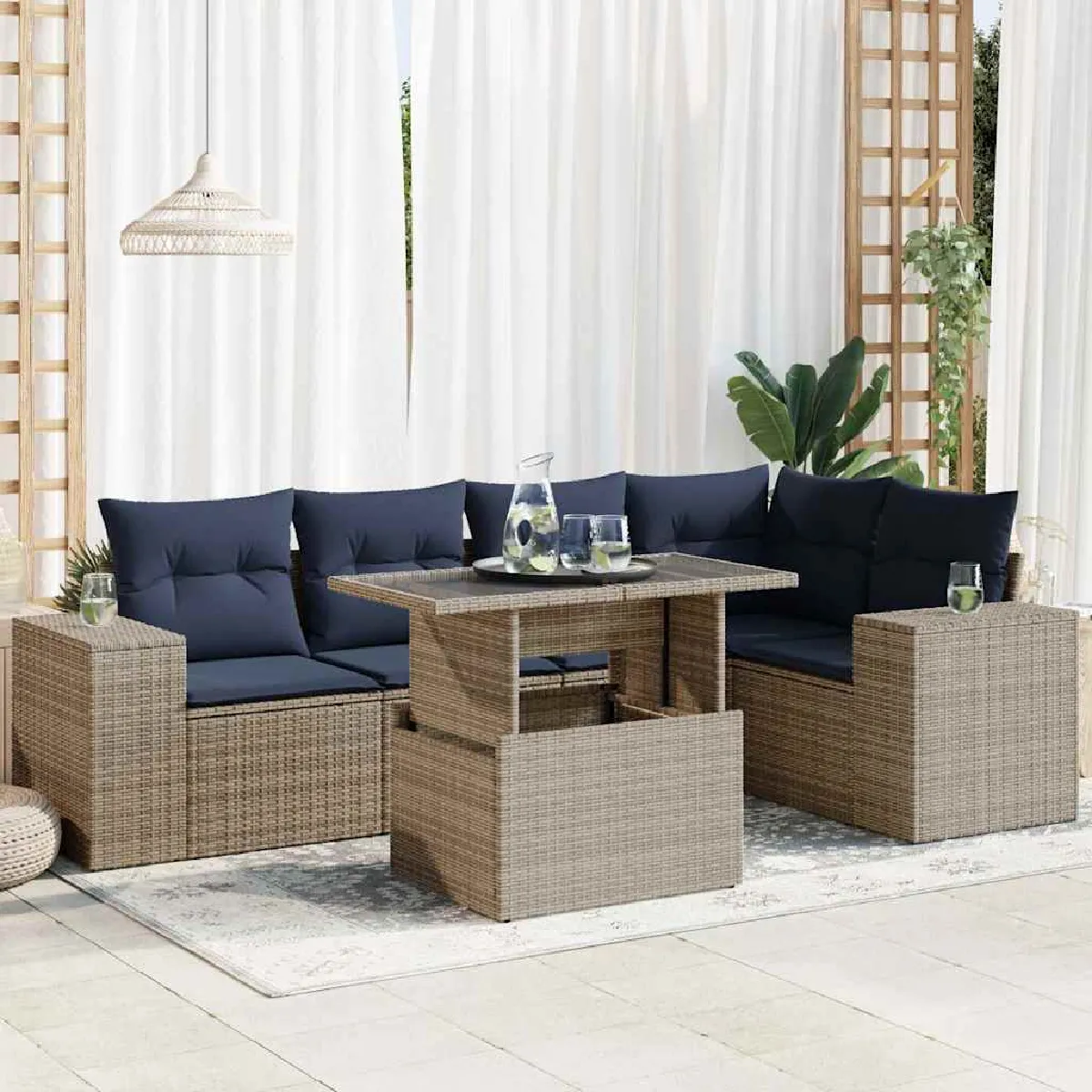 vidaXL Salon de jardin 6 pcs avec coussins résine tressée acacia - vue 5