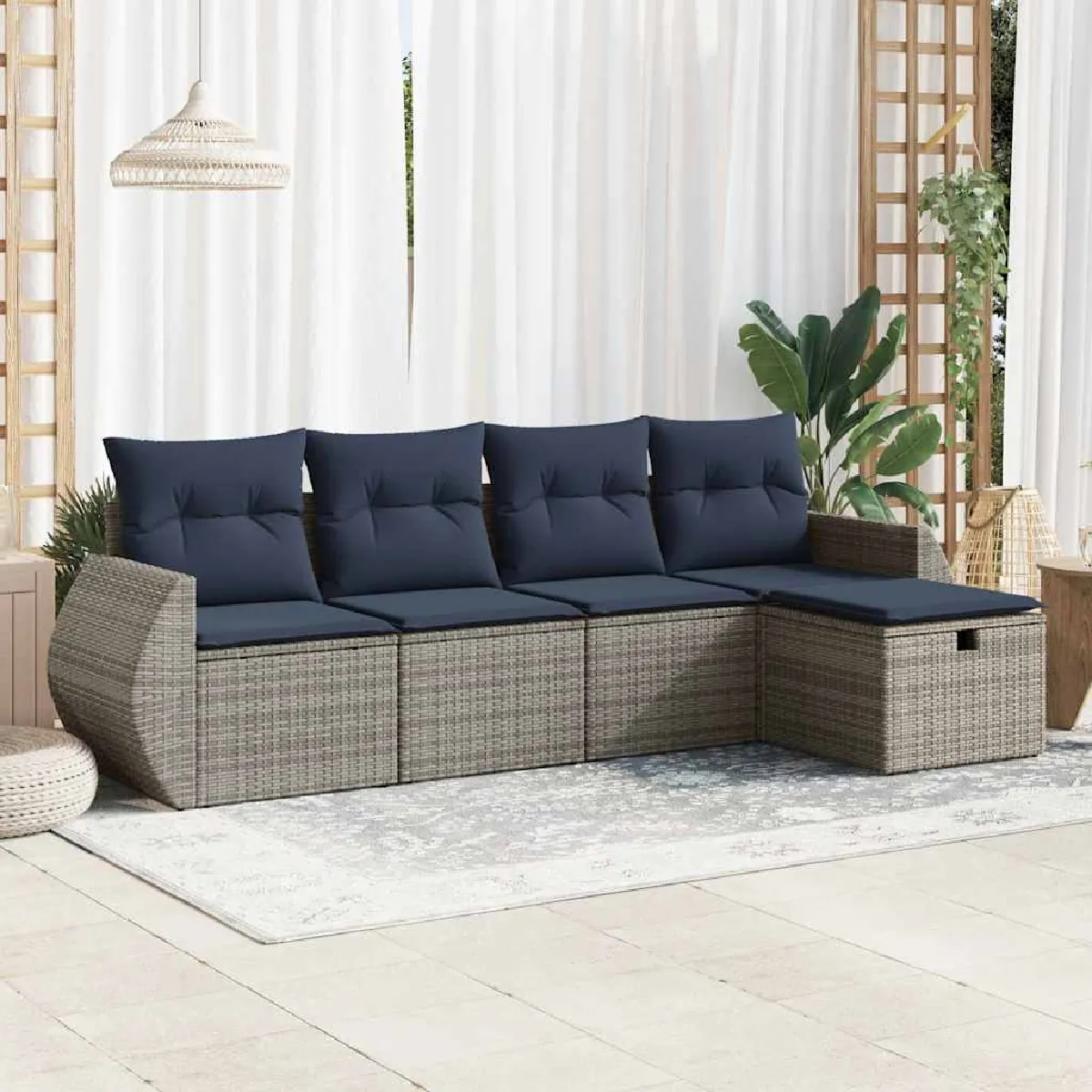 vidaXL Salon de jardin 5 pcs avec coussins résine tressée ensemble de canapés dextérieur ensemble de canapé dangle 3327435 - vue 10