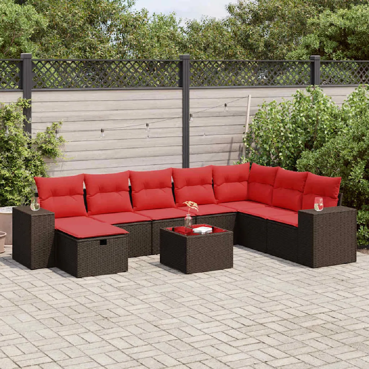 vidaXL Salon de jardin avec coussins 9 pcs résine tressée - vue 5