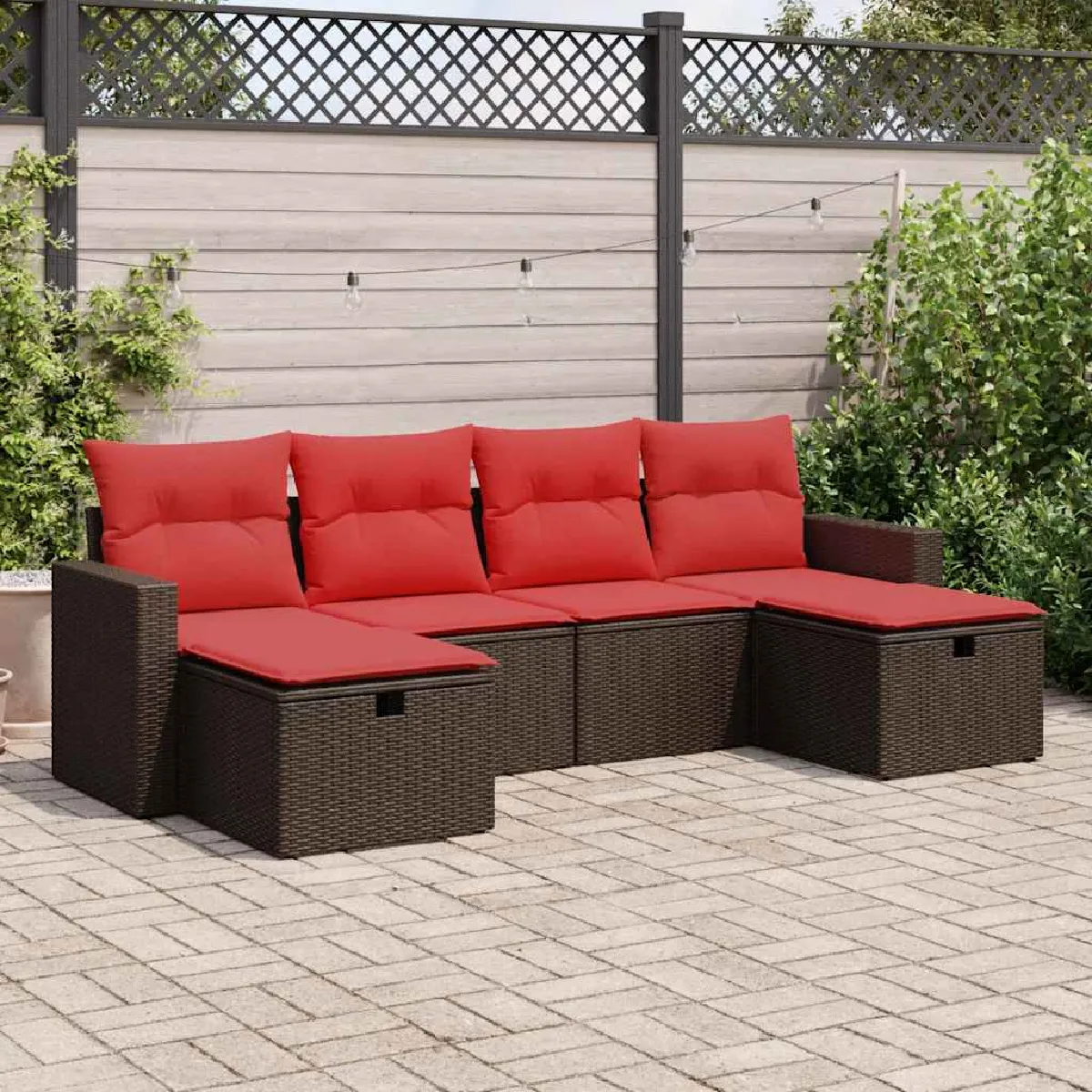 vidaXL Salon de jardin avec coussins 6 pcs marron résine tressée